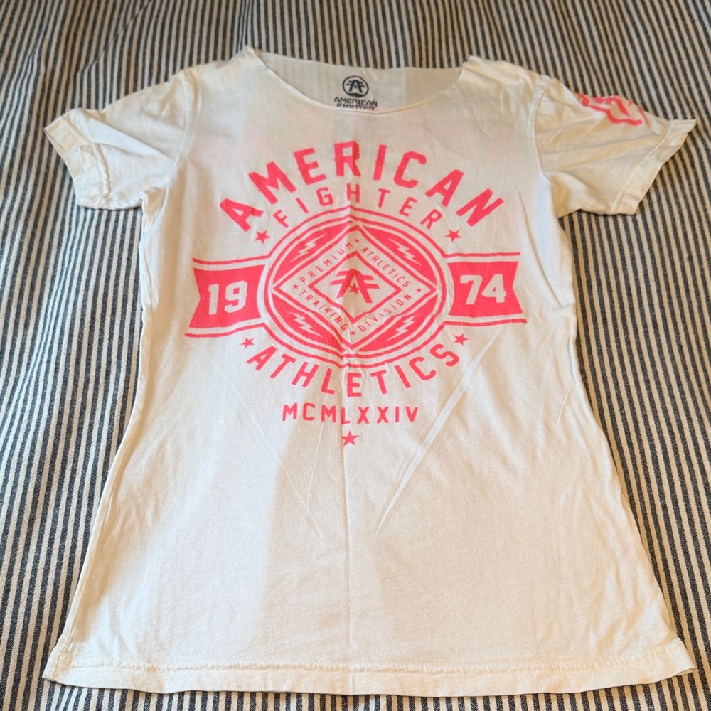 American Fighter White and Pink Athletic Tee